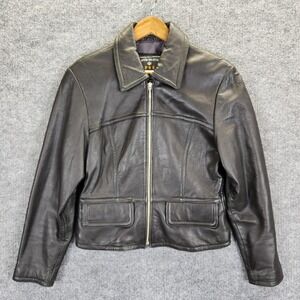 Express Leather Jacket Womens Small Black Zip Front Biker D-Ring Waist Zip Cuffs